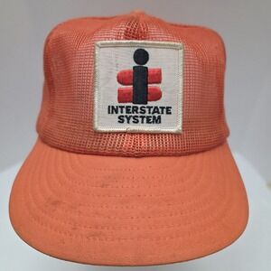 INTERSTATE SYSTEM Vintage Orange‎ Mesh Trucker Hat Cap Snapback